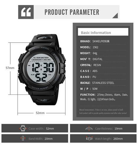 Skmei Black Pu Digital Watch For Men White Black Kablewala