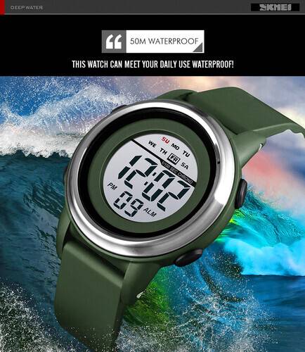 Skmei Army Green Pu Digital Watch For Unisex Army Green