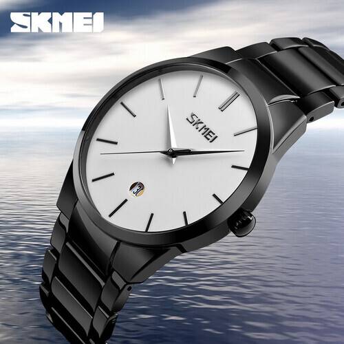 Skmei Black Stainless Steel Analog Luxury Watch For Men White