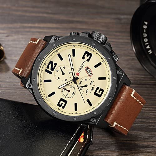 CURREN 8250 Leather Chronograph Watch for Men - Black and Red ...