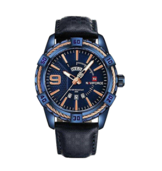 Naviforce NF9117 Black PU Leather Analog Watch for Men Royal Blue Black Kablewala Bangladesh