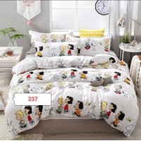 Full White with Cartoons Cotton Bed Cover With Comforter