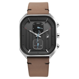 Fastrack Fleek Quartz Multifunction Grey Dial Leather Strap Watch For Guys