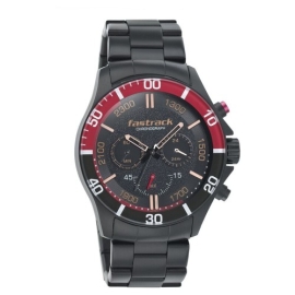 Fastrack Hitlist Quartz Chronograph Black Dial Stainless Steel Strap Watch for Guys