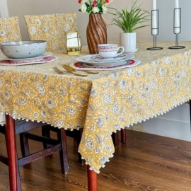 New Floral Yellow Color Table Cloth and Chair Covers 4 seat, 6 seat & 8 seat