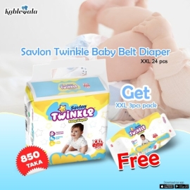 Savlon Twinkle Baby Belt Diaper XXL 24 pcs Get ( XXL 3pcs pack Free)