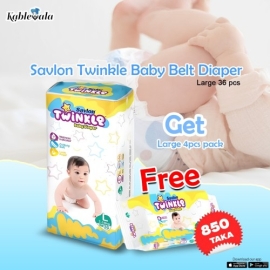 Savlon Twinkle Baby Belt Diaper Large 36 pcs Get (Large 4pcs pack Free)