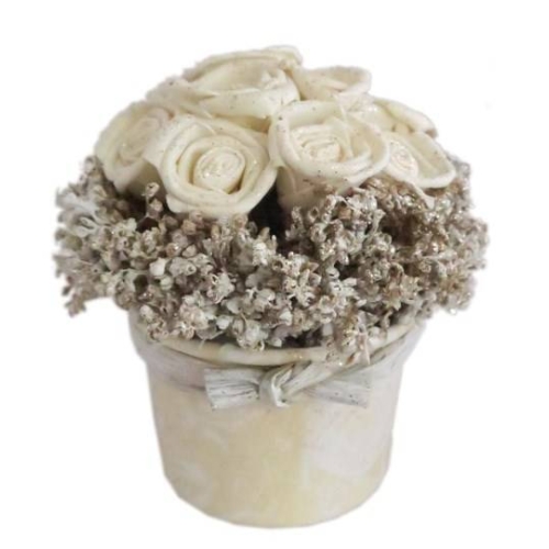 Sh Roses W/Glitter In Rnd Planter (PP11/6) 12X12X13CM H