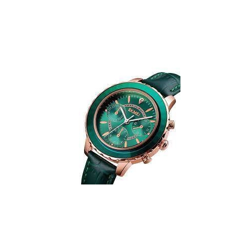 SKMEI 1704 Green PU Leather Analog Luxury Watch For Women - RoseGold & Green, 5 image