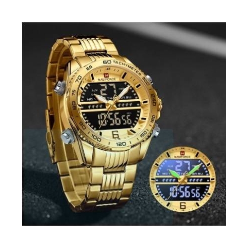 Naviforce NF9195 Golden Stainless Steel Dual Time Watch For Men - Golden, 5 image