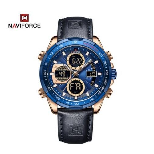 Naviforce NF9197L Navy Blue PU Leather Dual Time Watch For Men - RoseGold & Navy Blue