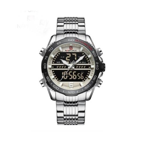 Naviforce NF9195 Silver Stainless Steel Dual Time Watch For Men - White & Silver, 5 image