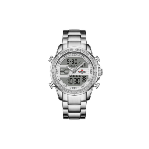 NAVIFORCE NF9190 Silver Stainless Steel Dual Time Watch For Men - White & Silver