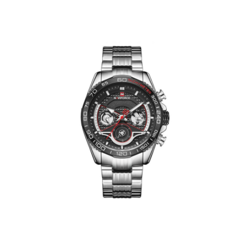 NAVIFORCE NF9185 Silver Stainless Steel Chronograph Watch For Men - Black & Silver