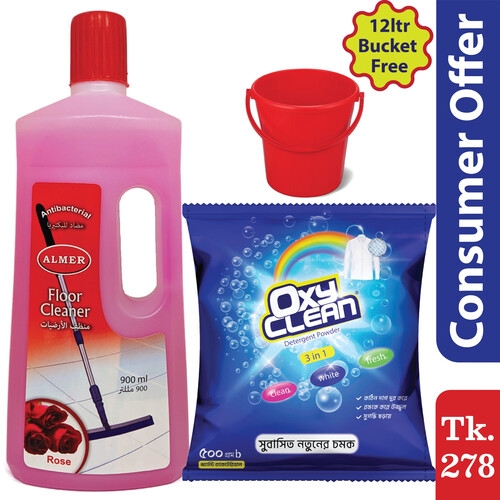 Almer Floor Cleaner 900ml + Oxyclean detergent Powder 500gm (Bucket free)