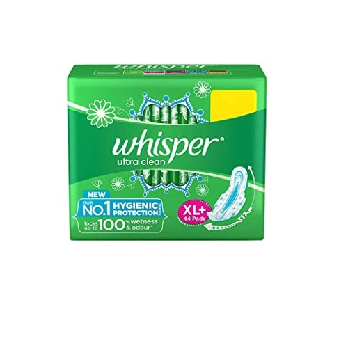 Whisper Ultra Clean Wings Sanitary Pads for Women, XL+ 44 Napkins