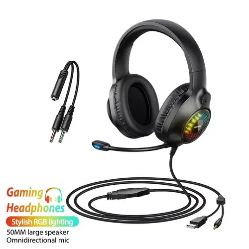 Remax RM-850 WarGod Series Gaming Headphone HD Sound 50MM Speaker RGB Lighting USB/TYPE C Low latency Headphone Mic 50Mm Driver Gaming Headset