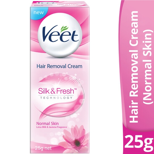 Veet Hair Removal Cream 25gm Normal Skin for Body & Legs, Get Salon-like Silky Smooth Skin with 5 in 1 Skin Benefits