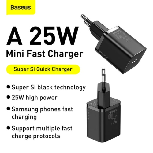 Baseus 25W Super Si Quick Charger PD+QC3.0 With PD To PD 1M Cable 1C 25W EU Sets