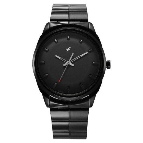 Fastrack Quartz Analog Black Dial Black Stainless Steel Strap Watch for Guys