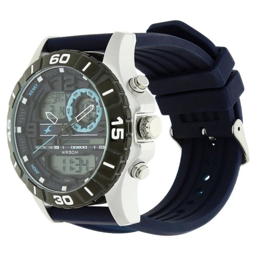 Fastrack Quartz Analog Digital Grey Dial Silicone Strap Watch for Guys, 2 image