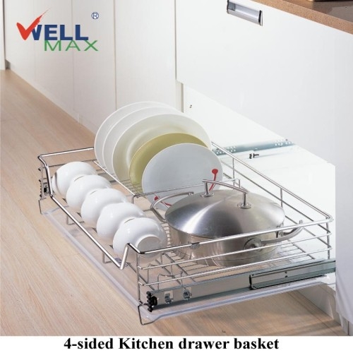 WellMax K6DSPTJ007Q Stainless Steel 4-sided Kitchen drawer basket