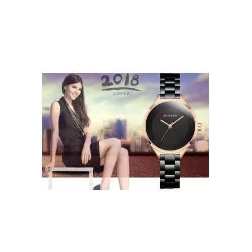 CURREN 9015 Black Stainless Steel Watch For Women - RoseGold & Black, 5 image