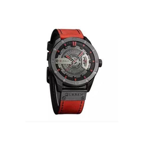 C8301 - Red Leather Analog Watch for Men