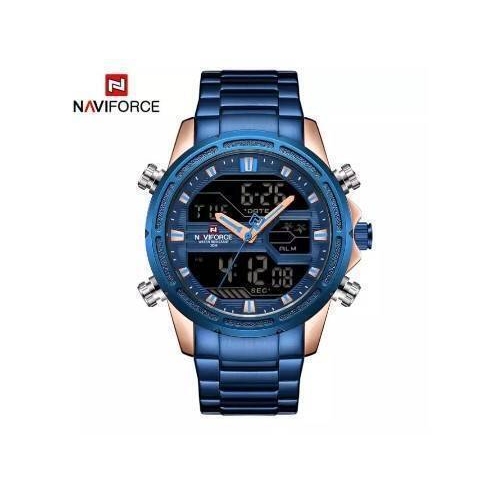 NAVIFORCE NF9138 Blue Stainless Steel Dual Time Wrist Watch For Men - Blue & RoseGold