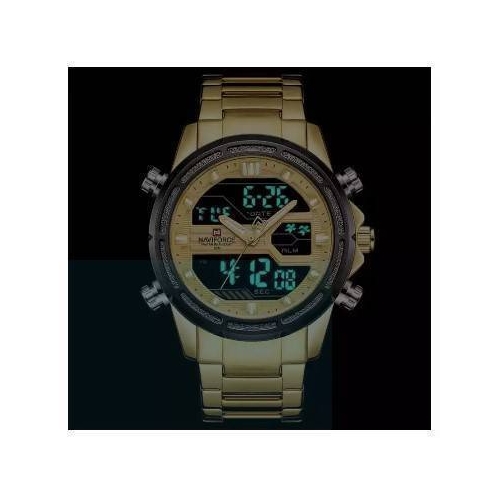 NAVIFORCE NF9138 Golden Stainless Steel Dual Time Wrist Watch For Men - Golden & Black, 4 image